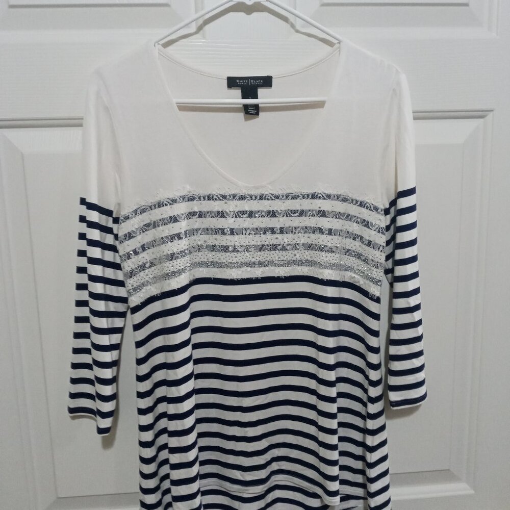 White House Black Market Striped Lace Top